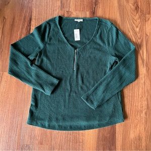 Studio B by Bobeau Waffled Teal Quarter Zip Blouse | Size XL, NWT